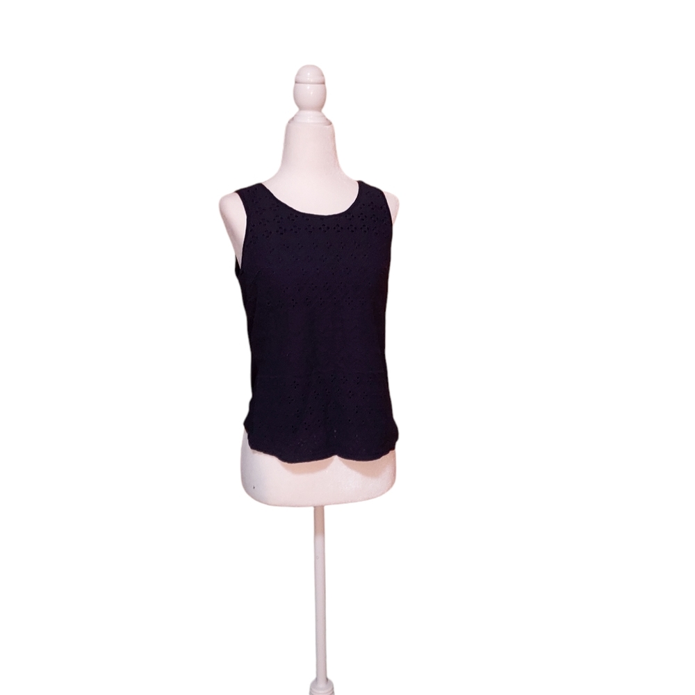 Solitaire M Tank Top Blue Eyelet Lace Overlay top shirt Blouse casual comfort